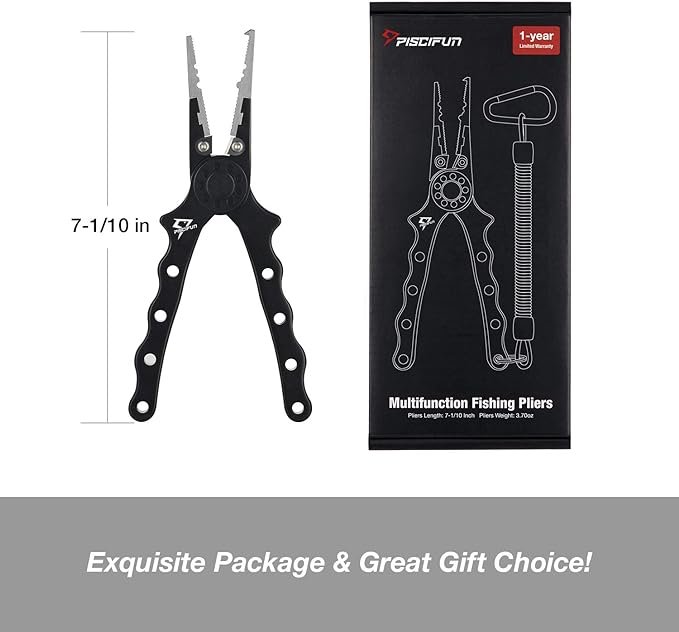 3 Piscifun Angling Tool, Marine Angler Tool with Split Ring, Lightweight Angler Tool with Hook Remover, Rust Protection Fly Fishing Tool with Line Cutters, Protective Case and Strap
