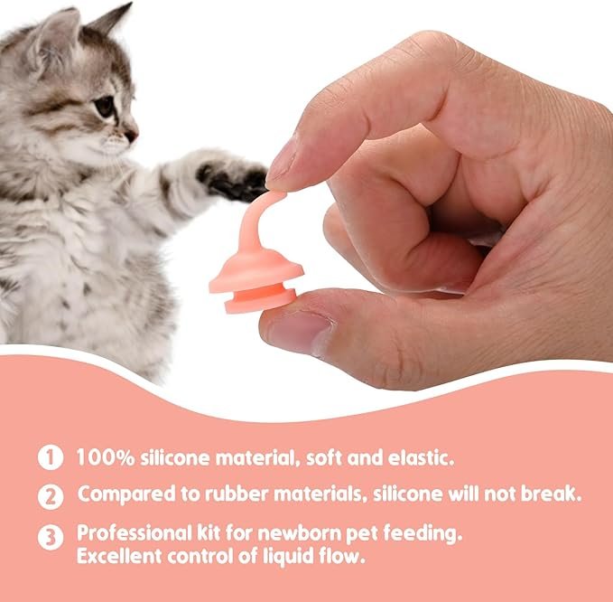 3 Pet Feeding Nipple for Kitten and Puppy Silicone Feeding Pacifier for Pets and Wildlife - Includes Mini, Original, Medium, Large, Double 1-10ml Oring Syringe