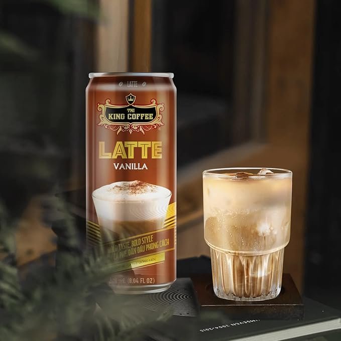 2 Instant Latte Vanilla Coffee, King Coffee's Signature Flavor, 8.04 Fl Oz Can 238 ml (Pack of 6)
