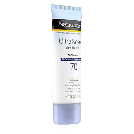 3 Neutrogena Ultra Sheer Dry-Touch Water Resistant and Non-Greasy Sunscreen Lotion with Broad Spectrum SPF 70, 3 Fl Oz (Pack of 1)