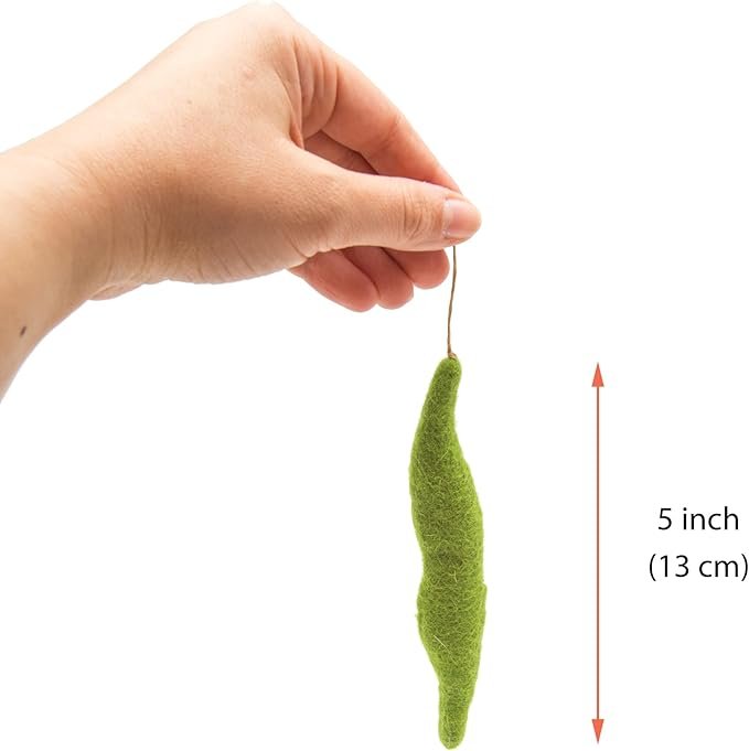 3 Glaciart One Green Beans Cat Toy – 5 Pcs | Soft Fuzzy Enrichment 100% Natural Wool Toy - Interactive Catnip Play Cat Toy Set - Safe for Pets, Non-AZO Colored Dyes