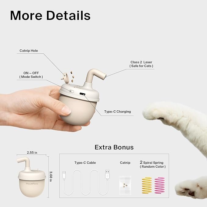 3 Cat Laser Toys, Automatic Cat Laser Toy Tumbler Design, Rechargeable Cat Laser Pointer 360°Irregular Rotation, 3 Modes Interactive Cat Toy for Indoor Cats of All Ages and Sizes (Beige)