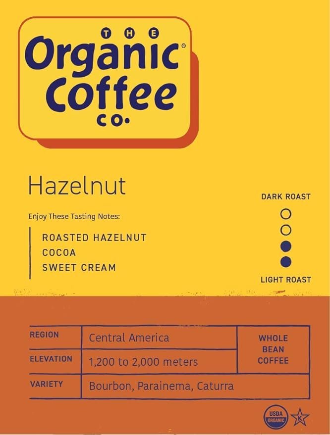 1 The Organic Coffee Co. Whole Bean Coffee - Hazelnut Crème (2lb Bag), Flavored, Medium Roast, USDA Organic