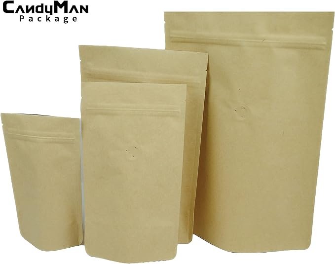 1 Candyman Brown Kraft Coffee Bean Pouches with Air Valve (Pack of 25) (4 ounces/120 grams)