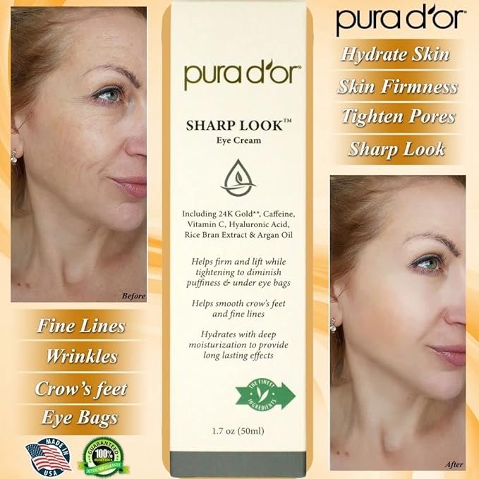 1 PURA D'OR Sharp Look Eye Cream (1.7oz) Youth-Enhancing Eye Cream For Firm Lift and Reduced Appearance of Wrinkles and Fine Lines, Puffiness and Under Eye Bags With 24K Gold