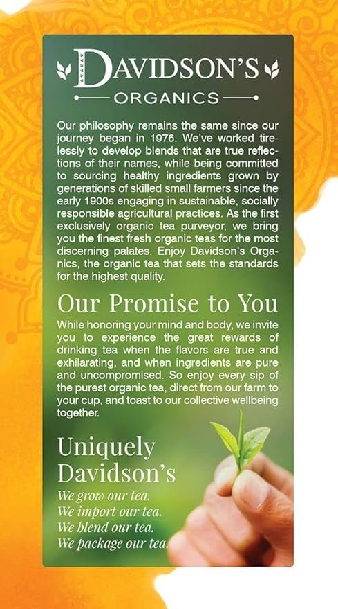 1 Davidson's Organics, Mandarin Chai w/Anise, 25-count Tea Bags, Pack of 6