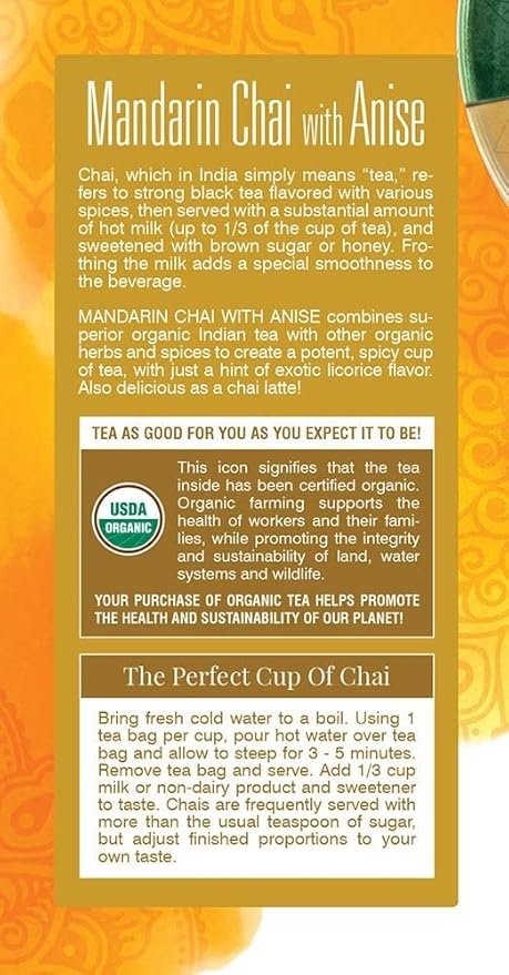 2 Davidson's Organics, Mandarin Chai w/Anise, 25-count Tea Bags, Pack of 6