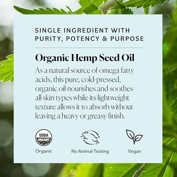 7 Sky Organics Organic Hemp Seed Oil for Face, 100% Pure & Cold-Pressed USDA Certified Organic to Nourish, Soothe & Strengthen, 8 fl. Oz.