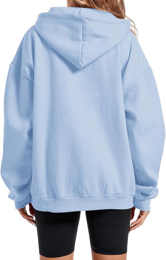 1 Weetiotio Plain Oversized Zip Up Hoodie for Women Fleece Full Zip Jacket Cute Casual Zipper Hooded Sweatshirt for Teen Girls