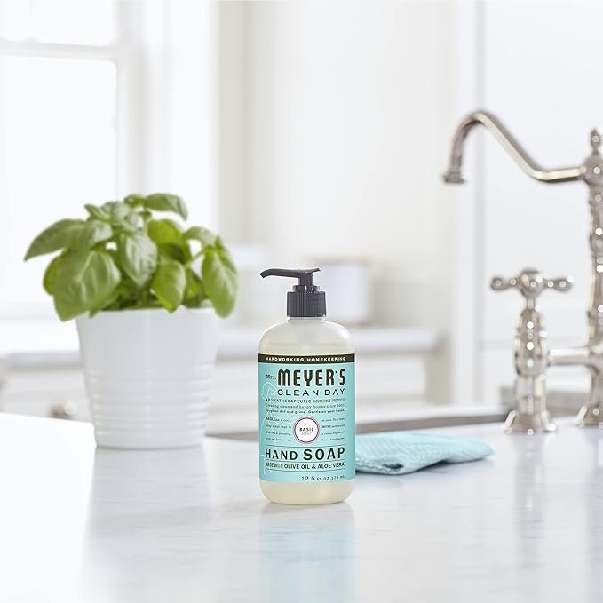 3 MRS. MEYER'S CLEAN DAY Kitchen Essentials Set, Includes: Hand Soap, Dish Soap, and All Purpose Cleaner, Basil, 3 Count Pack