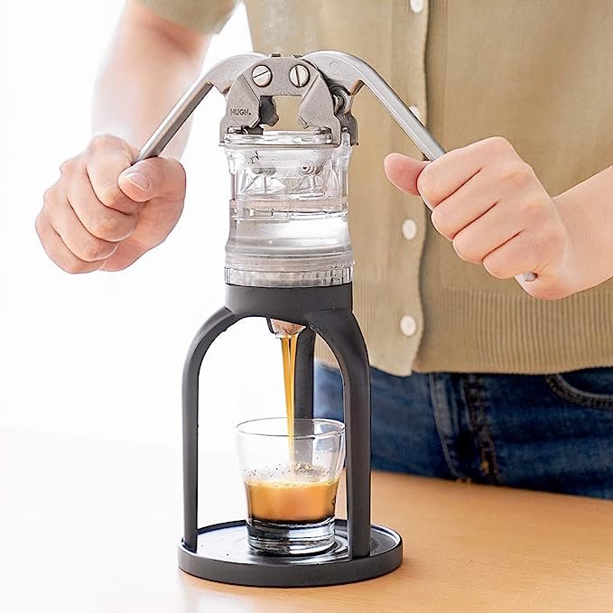 4 The LEVERPRESSO HUGH is now known as the Hugh Lever Portable Espresso Machine. It boasts a 9 Bar Pressure, the ability to make Double Espresso Shots, a Ridgeless Portafilter Basket, and Manual Operation. Designed specifically for Outdoor Activities, this version is offered in Black.