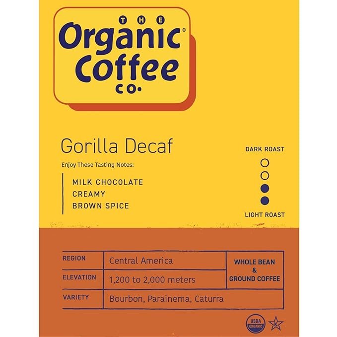 1 The Organic Coffee Co. Whole Bean Coffee - Gorilla Decaf (2lb Bag), Medium Roast, Swiss Water Processed, USDA Organic
