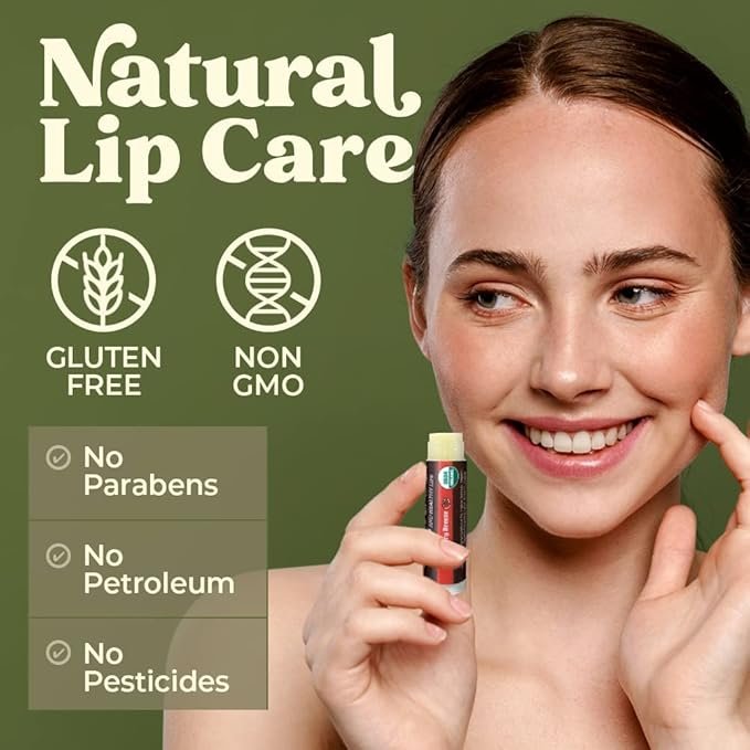 1 USDA Organic Lip Balm 4-Pack by Earth's Daughter - Strawberry Flavor, Beeswax, Coconut Oil, Vitamin E - Best Lip Repair Chapstick for Dry Cracked Lips.