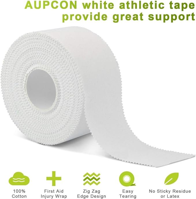 2 AUPCON White Athletic Tape Medical Sports Tape - No Sticky Residue for Athletes, Protect Ankle & Knee & Wrist and Mucle Support for Training Supplies Boxing Professional Supply Cotton