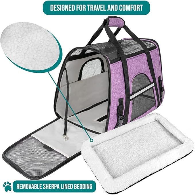 2 PetAmi Airline Approved Pet Carrier for Cat, Soft Sided Dog Carrier for Small Dog, Cat Travel Supply Accessories Indoor Cat, Ventilated Pet Carrying Bag Medium Large Kitten Puppy, Small Heather Purple