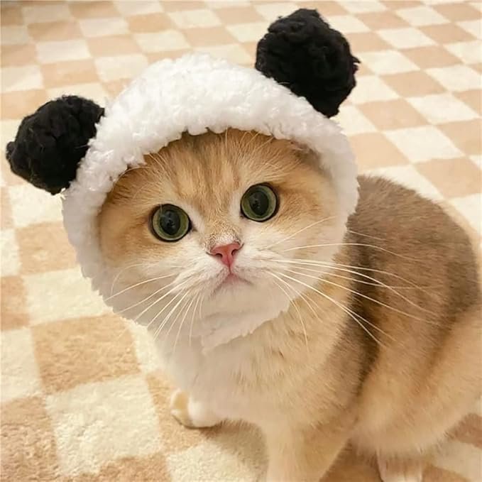 2 JOICEE Cute Cat Costume Warm Bear Hat for Cat Adjustable Soft Small Pet Headwear Bear Hat for Cat Puppy Dog (Black&White)