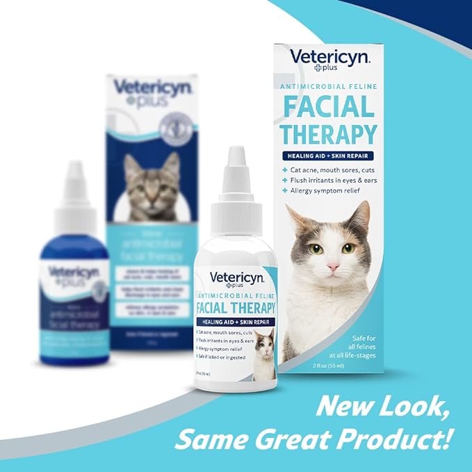 2 Vetericyn Plus Feline Facial Therapy | Healing Aid and Skin Repair for Different Cat First Aid Needs, Including Cat Acne, Cat Ear and Eye Problems. 2 ounces