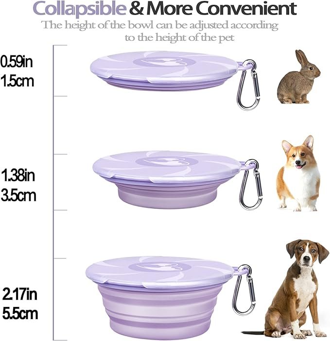 2 Collapsible Dog Bowls - Portable Travel Dog Bowls with Lids & Carabiners, 2 Pack Silicone Feeding Watering Pet Bowls for Dogs Cats, 450ml/15oz Collapsable Doggy Bowl for Walking Hiking