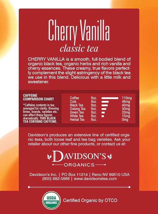 1 Davidson's Organics, Cherry Vanilla, 8-count Tea Bags, Pack of 12