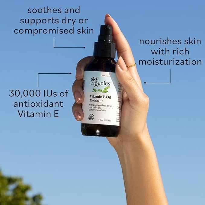 6 Sky Organics Vitamin E Oil Blend for Face 36,000 IUs to Moisturize, Restore & Smooth, 4 fl. Oz