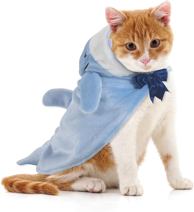 2 BALAPET Cat Shark Costume for Cats and Small Dogs, Winter Warm Velvet Pet Cloak Cape for Hairless Cat Shorthair Chihuahua, Fluffy Cat Clothes for Holiday Party Pet Photos