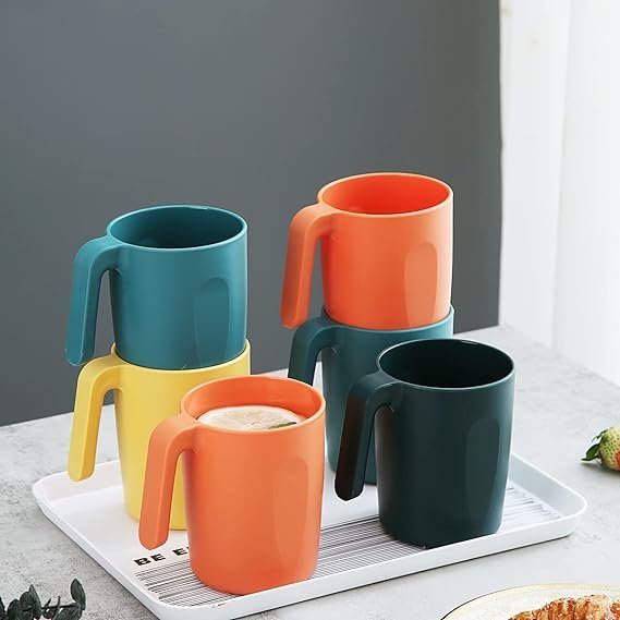 2 Kyraton Set of 8 Plastic Mugs, Durable and Eco-friendly Beverage Cups, Portable and Hygienic for Hot and Cold Drinks, Convenient for Travel and Cleaning, Suitable for Microwave and Dishwasher Use (Assorted Colors)