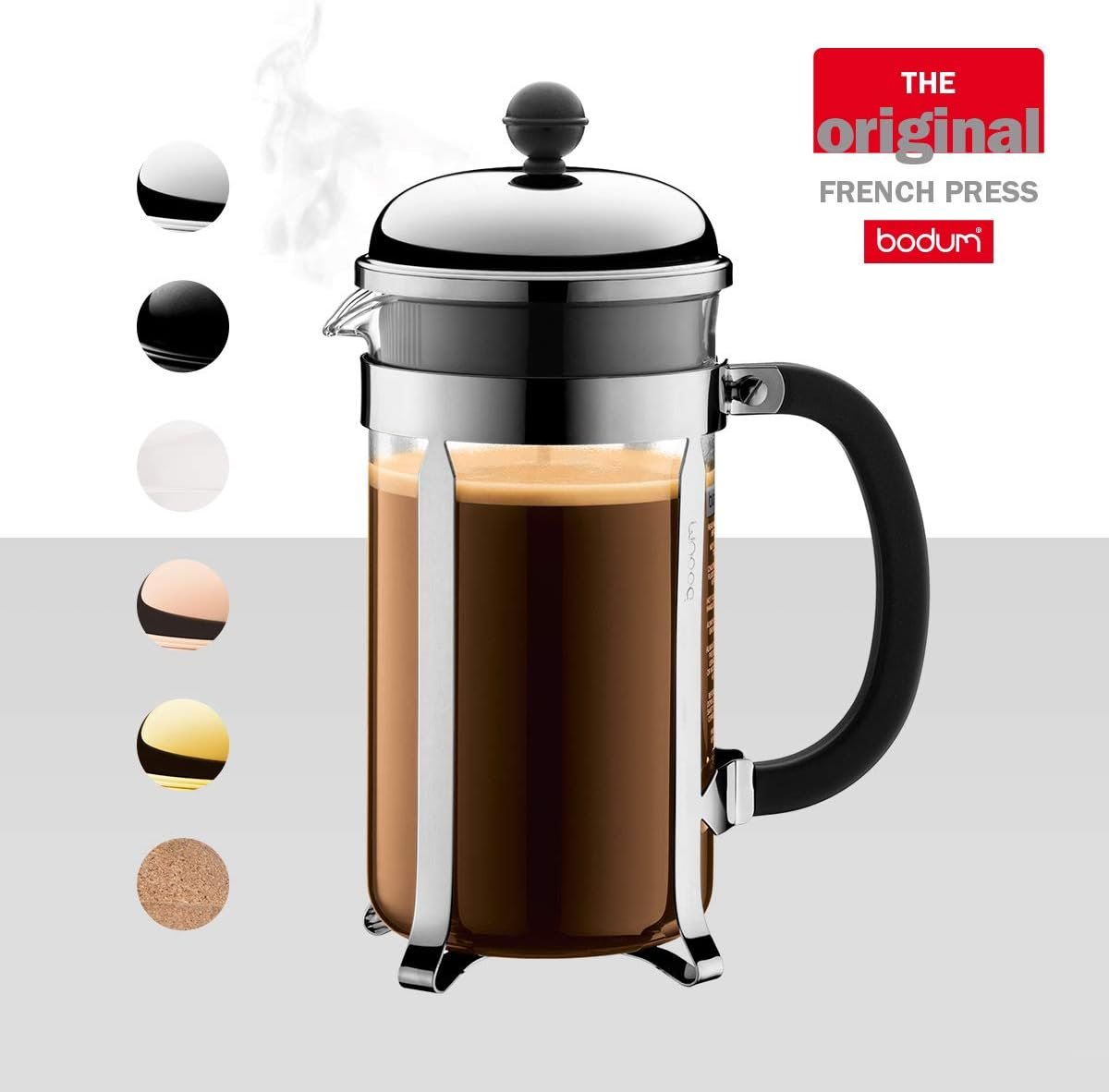 3 Chambord Chrome French Press Coffee and Tea Maker, 34 oz, 1928-16US4 by Bodum