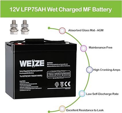 3 Weize 12V 75AH Extended Durability Battery for Wayne ESP25 WSS30V Backup Sump Pump, Trolling Motor, Solar System, Mobility Wheelchair, General Applications