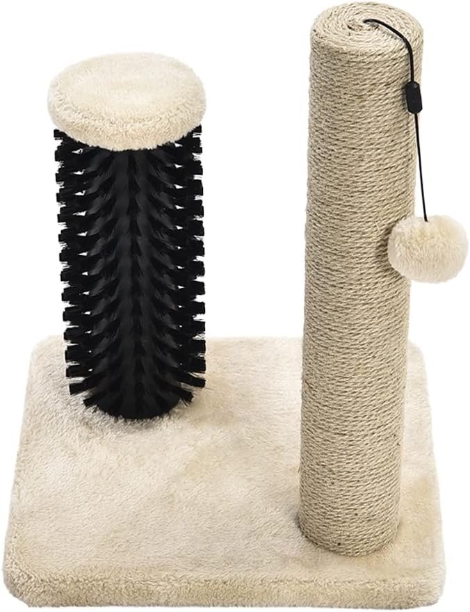 2 Amazon Basics Cat Scratching Post with Brush, 12.2 x 12.2 x 16.54 inch for Kitten, Beige