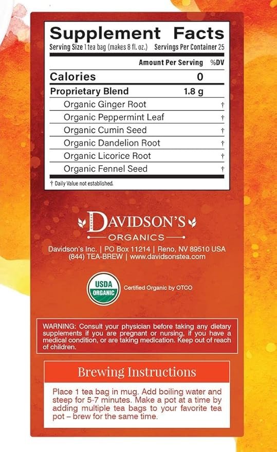 1 Davidson's Organics, Ayurvedic Infusions, Digest, 25-count Tea Bags, Pack of 6