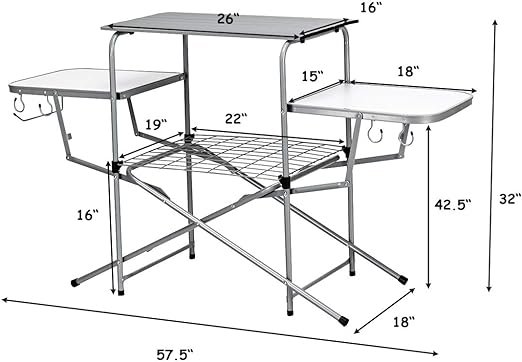 3 GYMAX Aluminum Folding Camping Table, Outdoor Grill Table with Side Table, Hooks & Carry Bag, Heavy Duty Picnic Table for Outdoor Backyard, Beach RVing Barbecue (Silver)