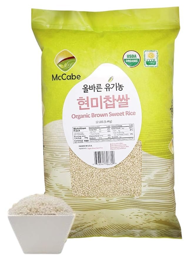3 McCabe Organic Brown Sweet Rice - Glutinous Short Grain Sweet Brown Rice | Rich in Fibers and Minerals | USDA and CCOF Certified | Sticky Brown Rice | Product of USA | 12 Lbs