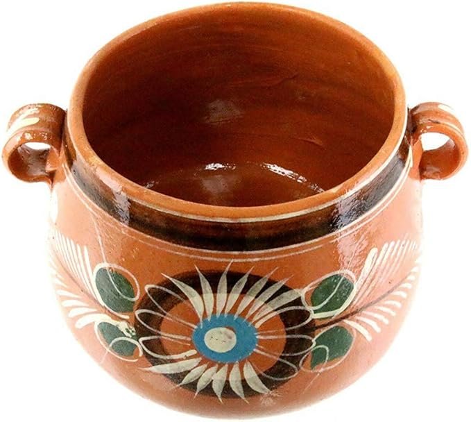 2 New Olla De Barro Frijolera w/Lid 3.5 Quarts Canterito Cazuela Traditional Floral of Set
