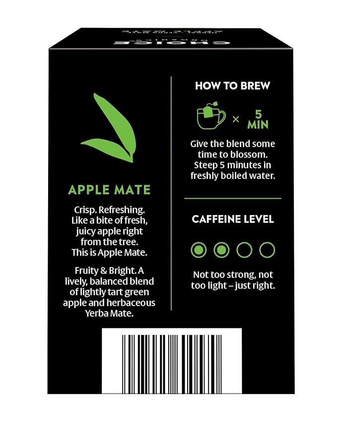 1 Choice Organics - Organic Apple Mate Tea (6 Pack) - Compostable - Contains Caffeine - 96 Organic Yerba Mate Tea Bags