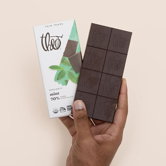4 Theo Chocolate Mint Organic Dark Chocolate Bar, 70% Cacao, 6 Pack | Vegan, Fair Trade