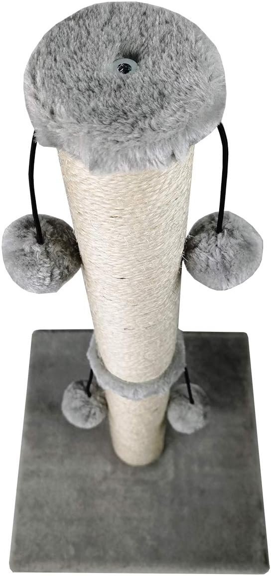 1 Dimaka 29'' Cat Scratching Post, Natural Sisal Rope Scratcher Post, Kitten Claw Scratch with 4 DanglingToy Balls for Large Cats (Grey)