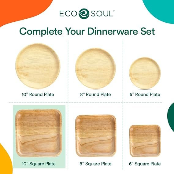 3 Compostable 10 Inch Palm Square Leaf Plates [20-Pack]