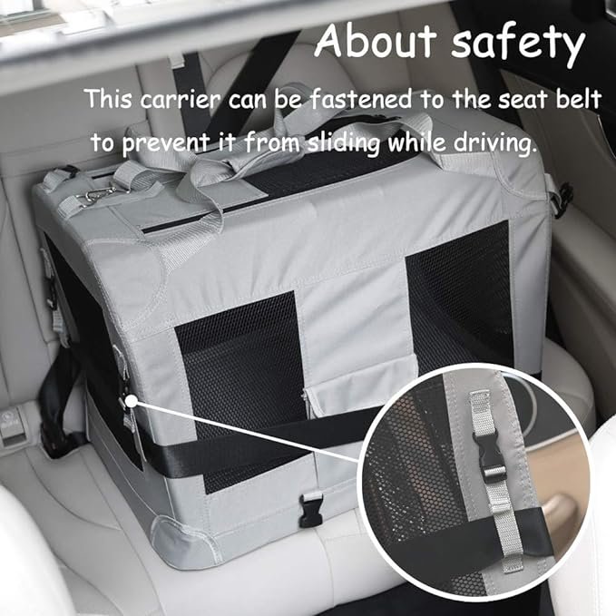 3 Petseek Extra Large Cat Carrier Soft Sided Folding Small Medium Dog Pet Carrier 24"x16.5"x16" Travel Collapsible Ventilated Comfortable Design Portable Vehicle (Grey)