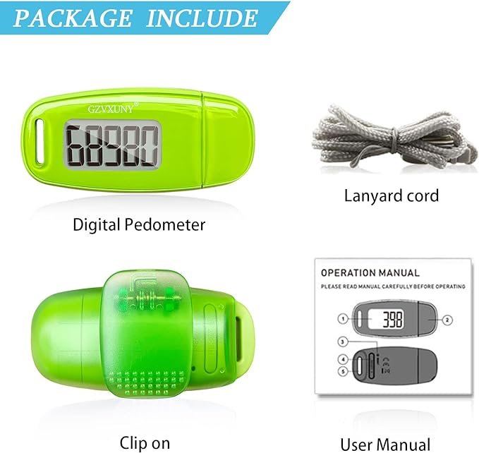 3 Gzvxuny USB Pedometer with Clip and Strap, Step Counter for Walking Accurately Track Steps, Simple Step Counter, Exercise Time