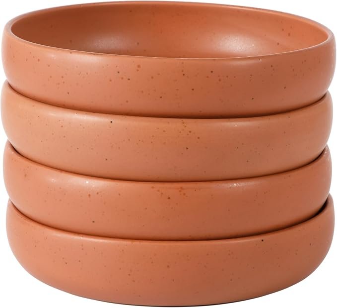 3 Corcisa Clay 4 Piece Dinner, Pasta, Meal Bowl Set - Burnt Apricot Terracotta