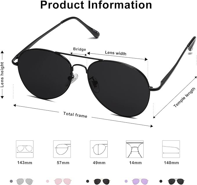 2 SJ1030 Aviator Sunglasses with Metal Frame and Spring Hinges for Women and Men by SOJOS.