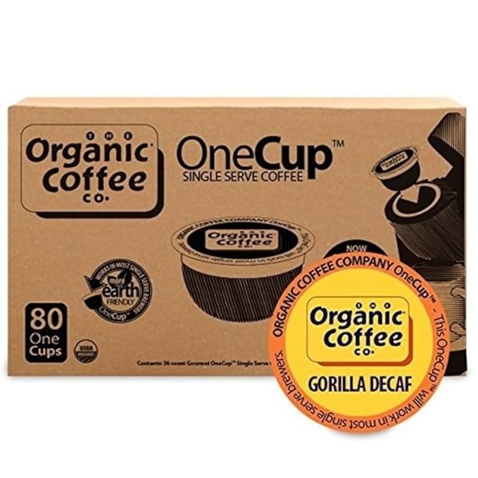 3 The Organic Coffee Co. Compostable Coffee Pods - Gorilla Decaf (80 Ct) K Cup Compatible including Keurig 2.0, Medium Roast, Swiss Water Processed, USDA Organic