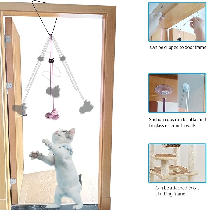 1 Cat Toys Interactive for Indoor Cats,2PCS Retractable Cat Wand Toys,9PCS Teaser Toys&1PCS Hanging Door Lure Cat Toy,Interactive Feather Toy for Teaser Play and Chase Exercise with Kitten
