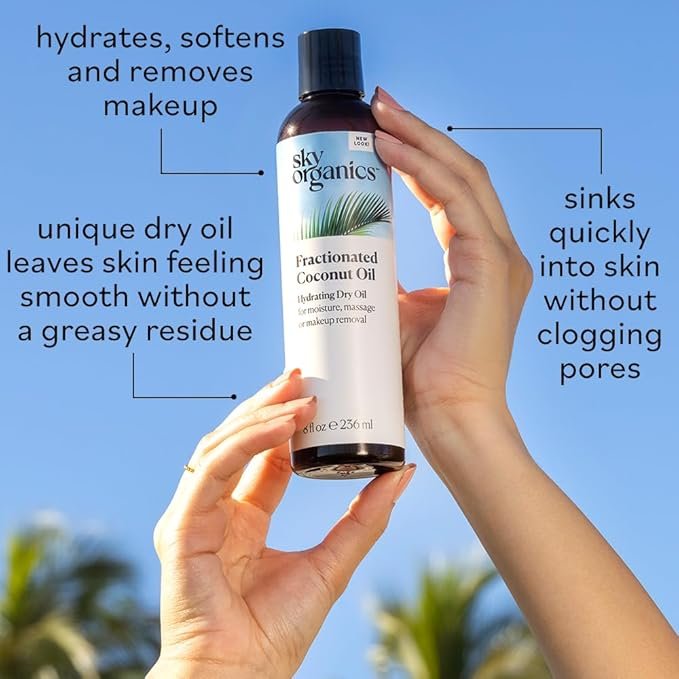 7 Sky Organics Fractionated Coconut Oil for Body & Face, 100% Pure to Condition, Soften & Smooth, 8 fl. Oz