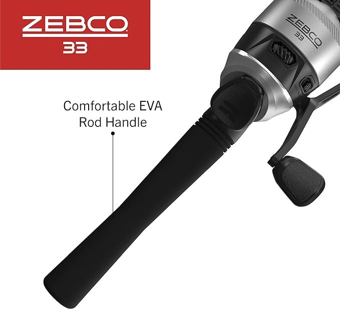 3 Spincast Reel and 2-Piece Fishing Rod Combo by Zebco 33, Comfortable Handle, Quickset Anti-Reverse Reel with Bite Alert