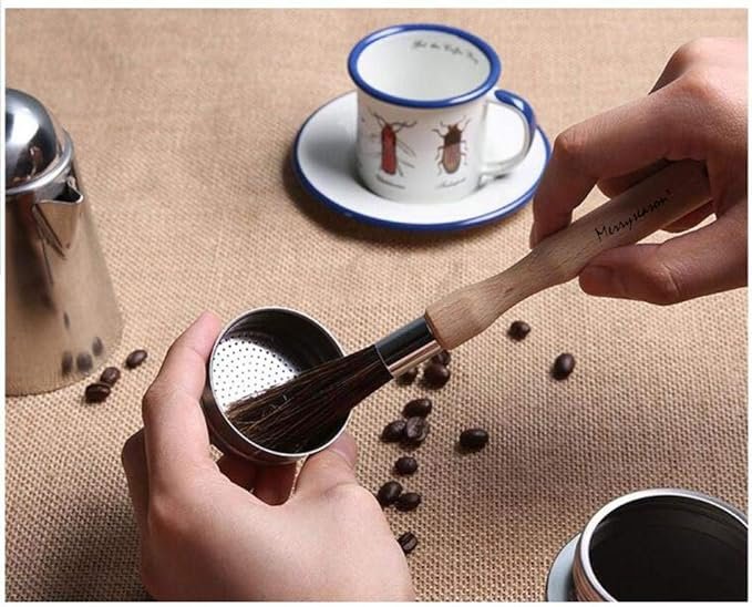 3 Coffee Grinder Cleaning Brush - Barista's Choice - Espresso Machine Cleaner Tool for Home Kitchen - Premium Quality Beechwood Handle, Natural Boar Bristles, Convenient Leather Hanging Loop, Length: 8
