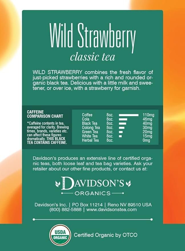 1 Davidson's Organics, Wild Strawberry, 8-count Tea Bags, Pack of 12