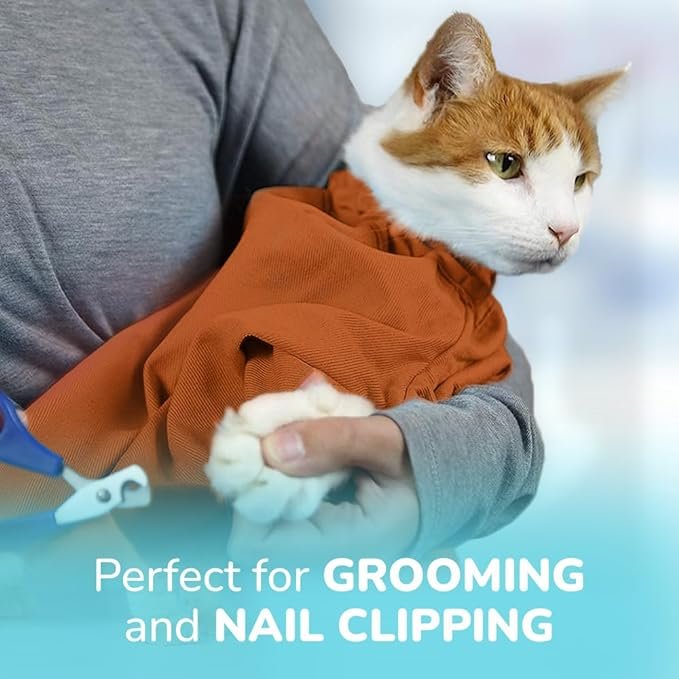 1 Cat-in-the-Bag Cozy Comfort Carrier - Small Caramel Pet Carrier for Cat and Cat Restraint for Medication Administration, Nail Clipping, Travel, Vet Visits, and Dental Care