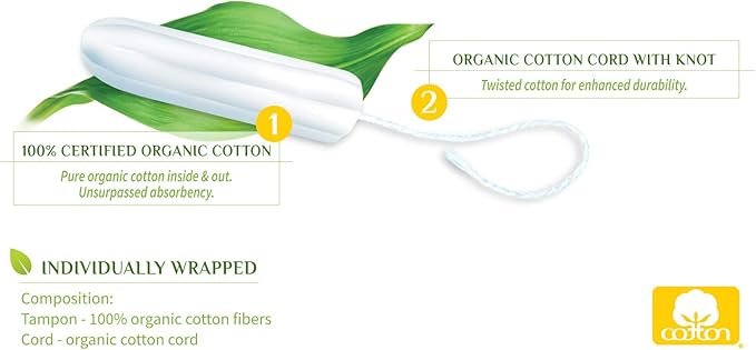 4 Organyc - 100% Certified Organic Cotton Tampons - No Applicator, Free from Chlorine, Perfumes, Rayon, and Chemicals - Normal, Regular, 16 Count (Pack of 1) (R00992)