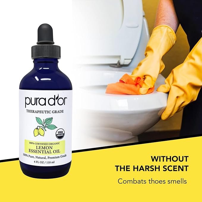 1 PURA D’OR Lemon Essential Oil (4oz) USDA Organic Pure & Natural Therapeutic Grade Diffuser Oil Citrus Scented For Aromatherapy, Mood Uplift, Energy, Focus